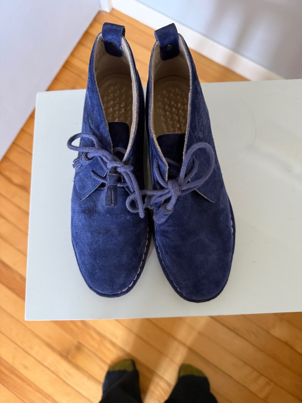 Navy Suede Hush Puppies Tassel Chukka Boots - Picture 2 of 8